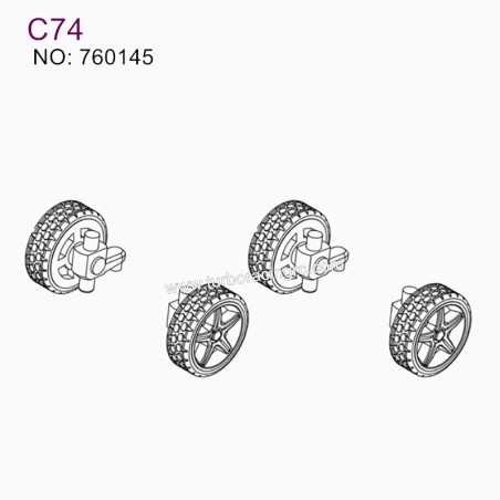 TURBO RACING 1:76 C74 Original Parts Front Wheel Assembly 2sets 760145